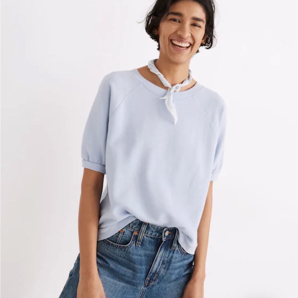 Madewell Short Sleeved Sweatshirt with puff sleeves in pale dawn blue XS